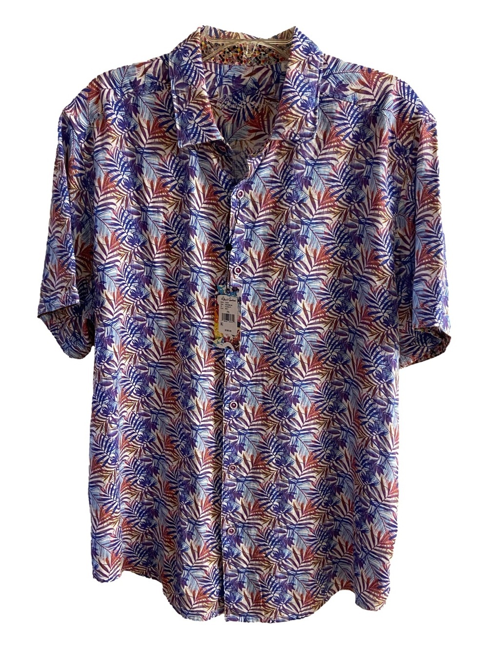 Robert Graham Palm Leaf Print Short Sleeve Button Down Shirt 2X
